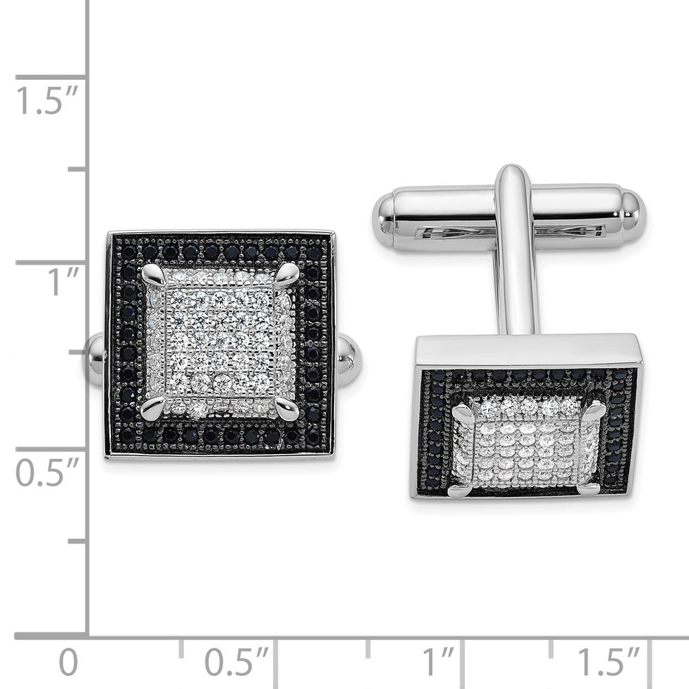 Sterlingsilber Brillant Glut Rhodiniert 162 Stein Mikro Pavé Schwarz und Weiß Zirkonia Manschette Knöpfe