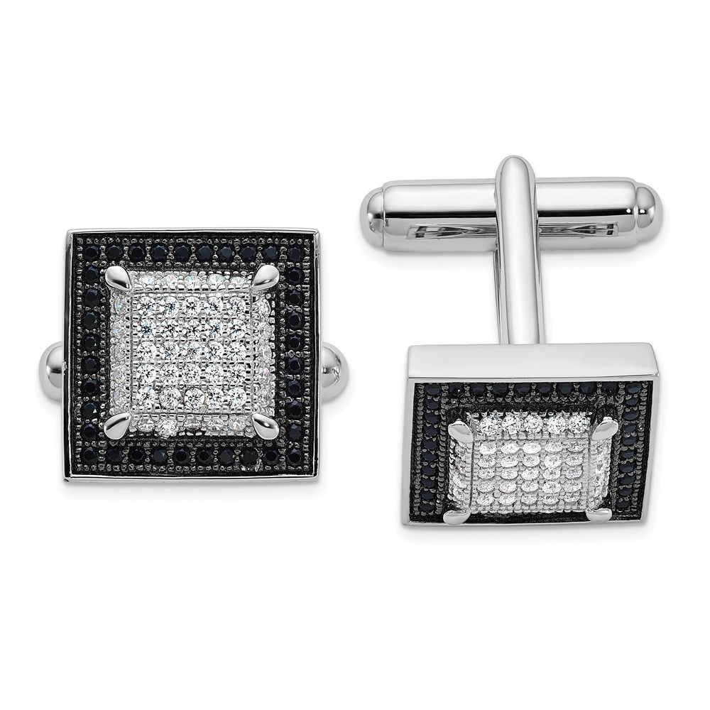 Sterlingsilber Brillant Glut Rhodiniert 162 Stein Mikro Pavé Schwarz und Weiß Zirkonia Manschette Knöpfe