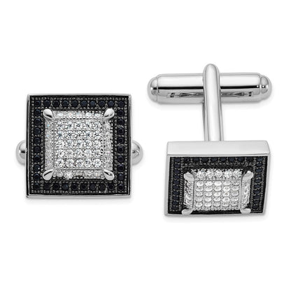 Sterlingsilber Brillant Glut Rhodiniert 162 Stein Mikro Pavé Schwarz und Weiß Zirkonia Manschette Knöpfe