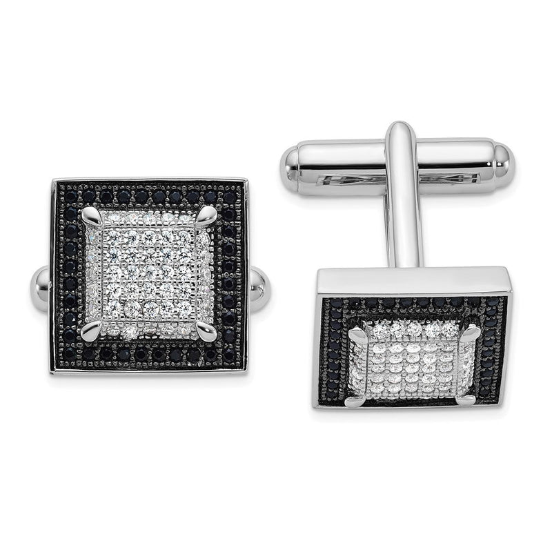 Sterlingsilber Brillant Glut Rhodiniert 162 Stein Mikro Pavé Schwarz und Weiß Zirkonia Manschette Knöpfe