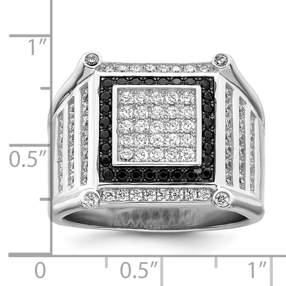 Sterlingsilber Brillant Glut Rhodiniert 113 Stein Mikro Pavé Zirkonia Schwarz und Weiß Herren Ring