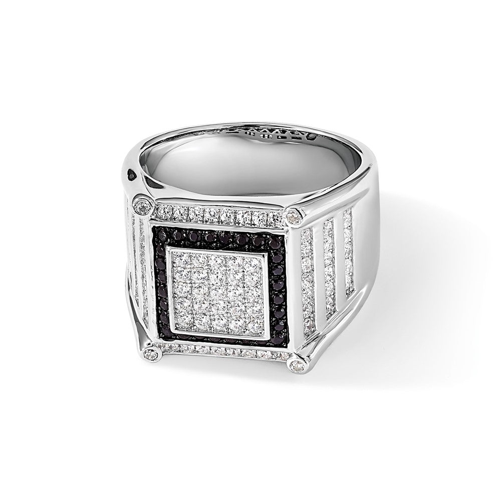 Sterlingsilber Brillant Glut Rhodiniert 113 Stein Mikro Pavé Zirkonia Schwarz und Weiß Herren Ring