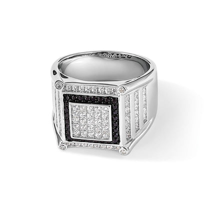 Sterlingsilber Brillant Glut Rhodiniert 113 Stein Mikro Pavé Zirkonia Schwarz und Weiß Herren Ring