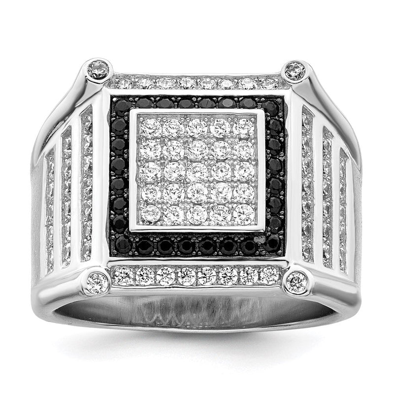 Sterlingsilber Brillant Glut Rhodiniert 113 Stein Mikro Pavé Zirkonia Schwarz und Weiß Herren Ring