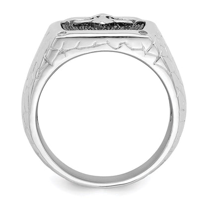 Sterlingsilber Brillant Glut Rhodiniert 62 Stein Schwarz Mikro Pavé Zirkonia Fleur De Lis Herren Ring