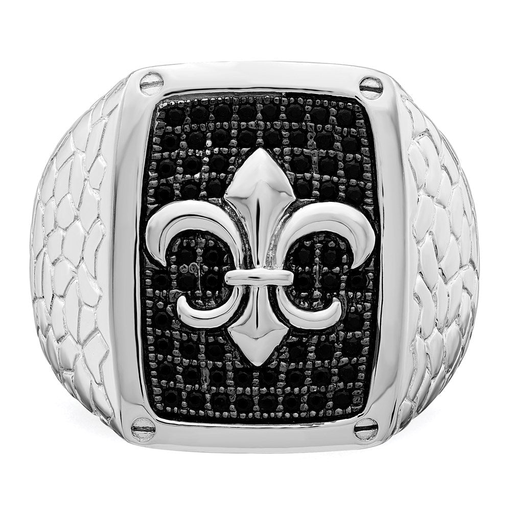 Sterlingsilber Brillant Glut Rhodiniert 62 Stein Schwarz Mikro Pavé Zirkonia Fleur De Lis Herren Ring