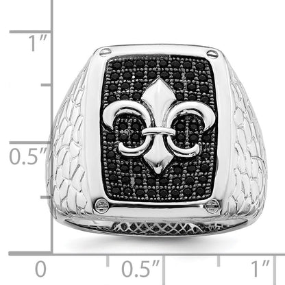 Sterlingsilber Brillant Glut Rhodiniert 62 Stein Schwarz Mikro Pavé Zirkonia Fleur De Lis Herren Ring