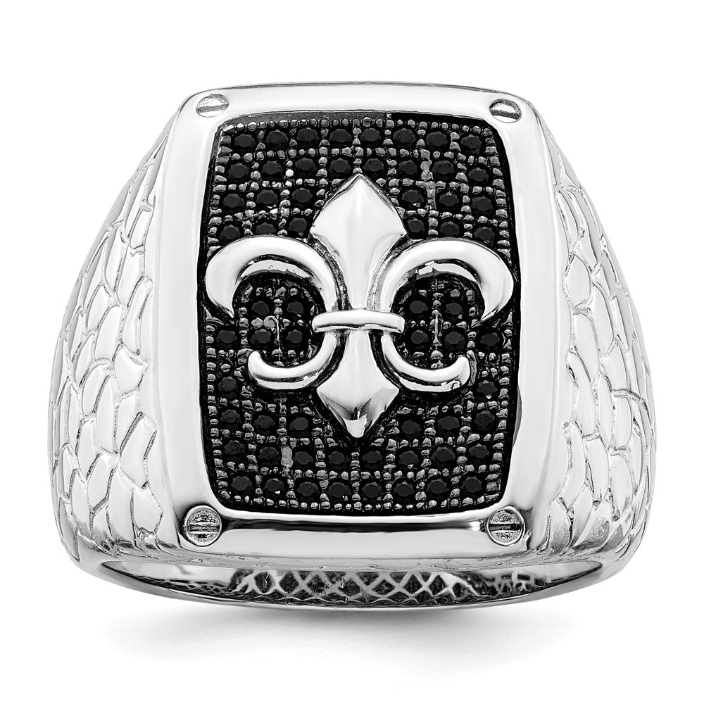 Sterlingsilber Brillant Glut Rhodiniert 62 Stein Schwarz Mikro Pavé Zirkonia Fleur De Lis Herren Ring