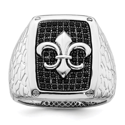 Sterlingsilber Brillant Glut Rhodiniert 62 Stein Schwarz Mikro Pavé Zirkonia Fleur De Lis Herren Ring