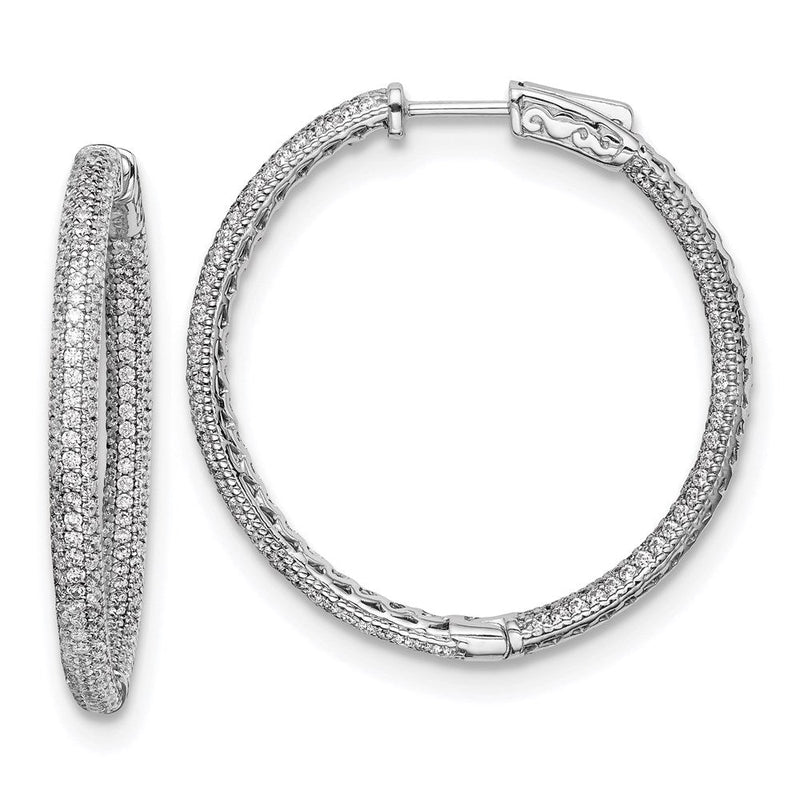Sterlingsilber Schimmernd Rhodiniert 400 Stein Pavé 1.1mm Zirkonia in und Außen Rund Klappbar Creolen