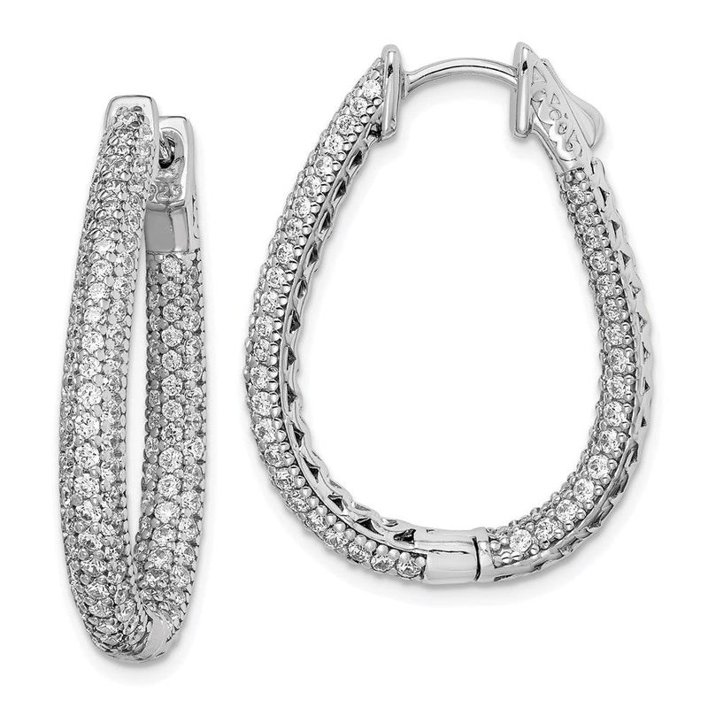Sterlingsilber Schimmernd Rhodiniert 242 Stein Pavé 1.2mm-1.5mm Zirkonia in und Außen Tropfen Klappbar Creolen