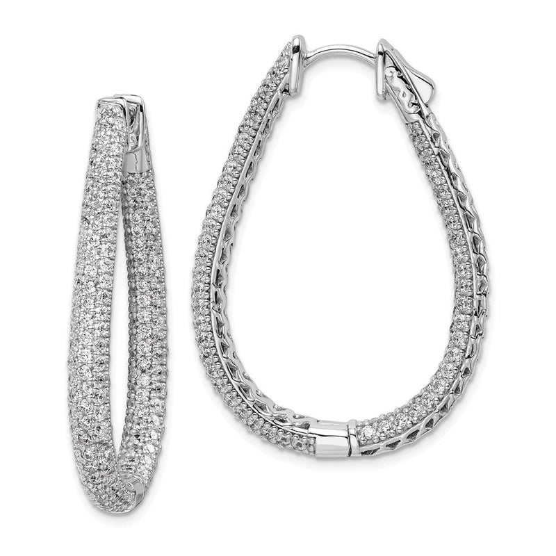 Sterlingsilber Schimmernd Rhodiniert 308 Stein Pavé 1.2mm-1.5mm Zirkonia in und Außen Tropfen Klappbar Creolen