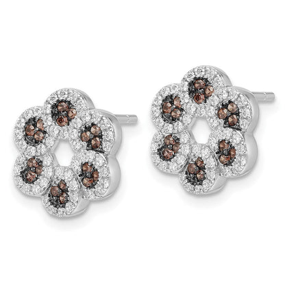 Sterlingsilber Braun & Klar Zirkonia Brillant Glut Blume Ohrstecker