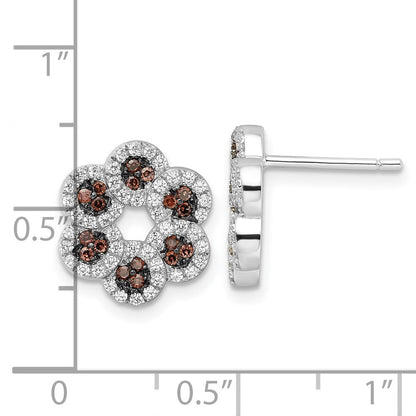 Sterlingsilber Braun & Klar Zirkonia Brillant Glut Blume Ohrstecker