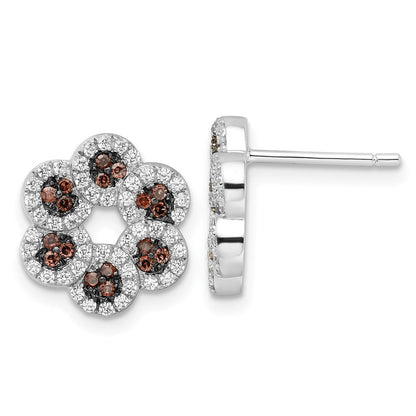 Sterlingsilber Braun & Klar Zirkonia Brillant Glut Blume Ohrstecker
