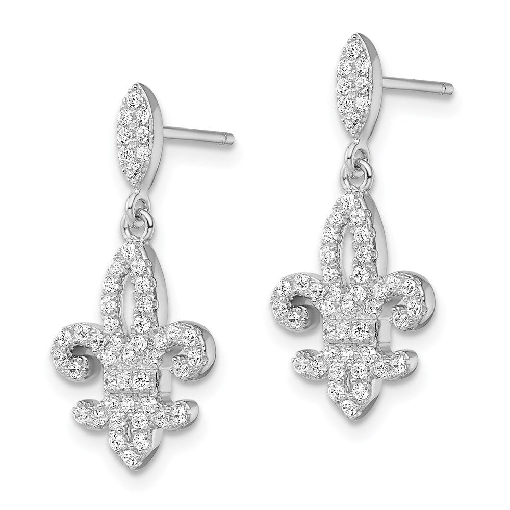 Sterlingsilber Brillant Glut Rhodiniert 940 Stein Mikro Pavé Zirkonia Fleur De Lis Stecker Ohrhänger