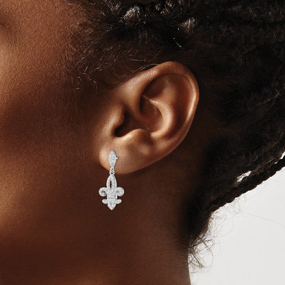 Sterlingsilber Brillant Glut Rhodiniert 940 Stein Mikro Pavé Zirkonia Fleur De Lis Stecker Ohrhänger