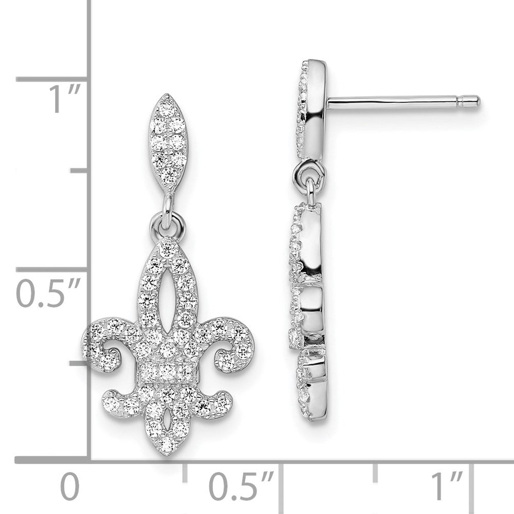 Sterlingsilber Brillant Glut Rhodiniert 940 Stein Mikro Pavé Zirkonia Fleur De Lis Stecker Ohrhänger