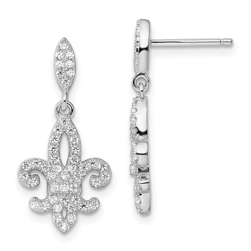 Sterlingsilber Brillant Glut Rhodiniert 940 Stein Mikro Pavé Zirkonia Fleur De Lis Stecker Ohrhänger