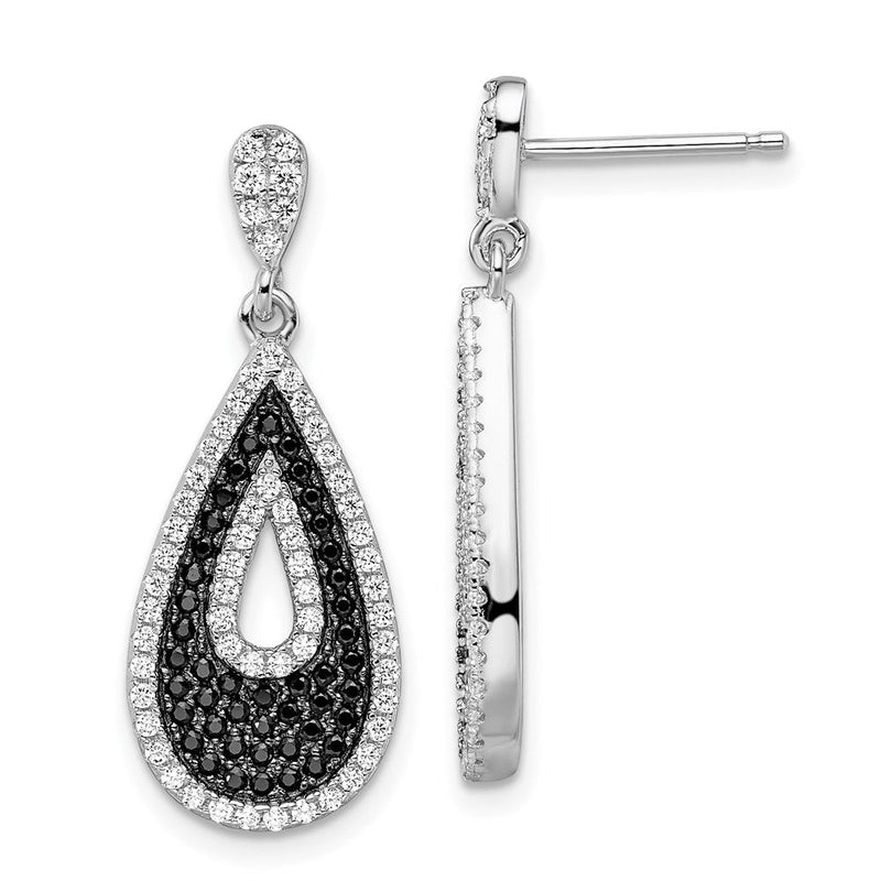 Sterlingsilber Brillant Glut Rhodiniert 212 Mikro Pavé Schwarz und Weiß Zirkonia Tropfen Hängend Ohrstecker