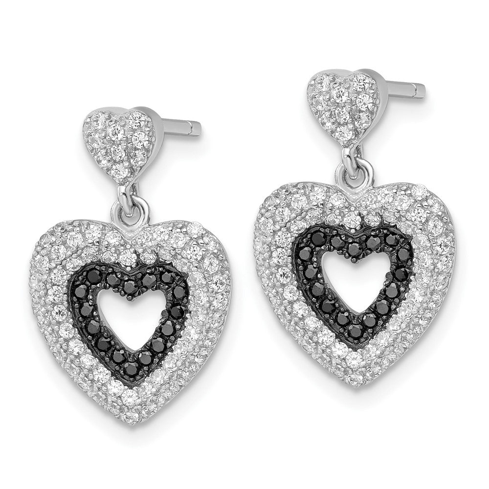 Sterlingsilber Schwarz & Klar Zirkonia True Feuer Herz Hängend Ohrstecker