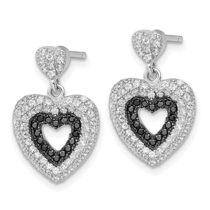 Sterlingsilber Schwarz & Klar Zirkonia True Feuer Herz Hängend Ohrstecker