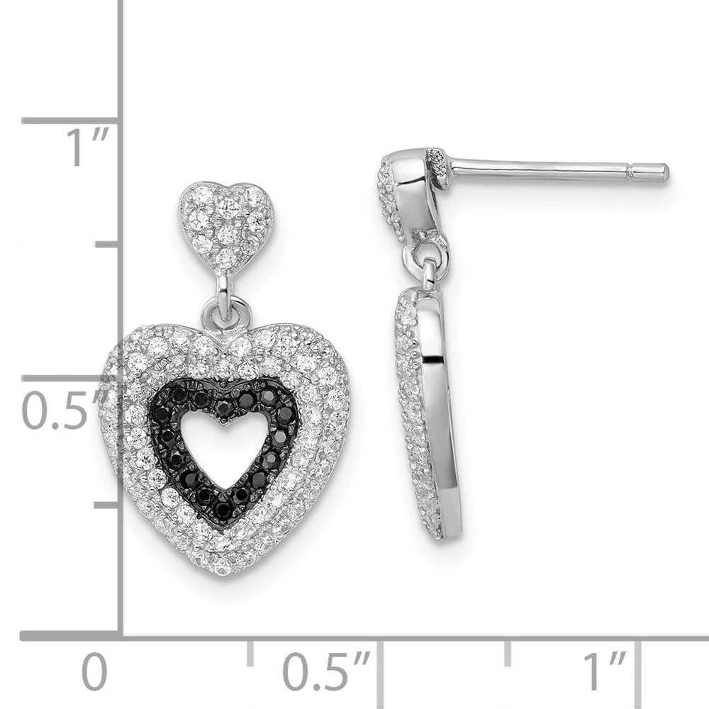 Sterlingsilber Schwarz & Klar Zirkonia True Feuer Herz Hängend Ohrstecker