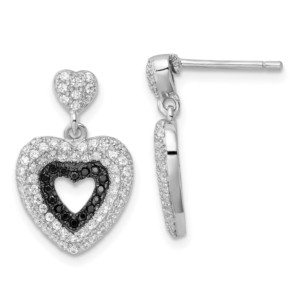 Sterlingsilber Schwarz & Klar Zirkonia True Feuer Herz Hängend Ohrstecker