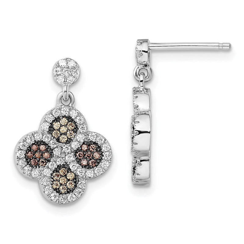 Sterlingsilber Brillant Glut Rhodiniert 150 Stein Mikro Pavé Champagne und Weiß Zirkonia Blume Hängend Ohrstecker
