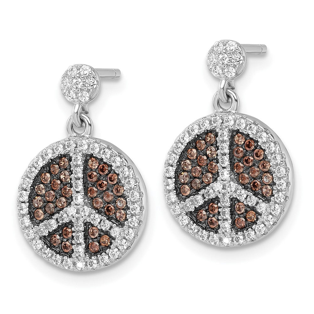 Sterlingsilber Braun & Klar Zirkonia True Feuer Frieden Zeichen Ohrhänger