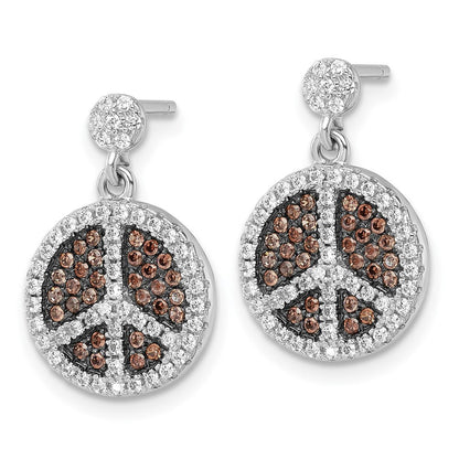 Sterlingsilber Braun & Klar Zirkonia True Feuer Frieden Zeichen Ohrhänger