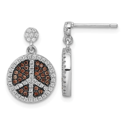 Sterlingsilber Braun & Klar Zirkonia True Feuer Frieden Zeichen Ohrhänger