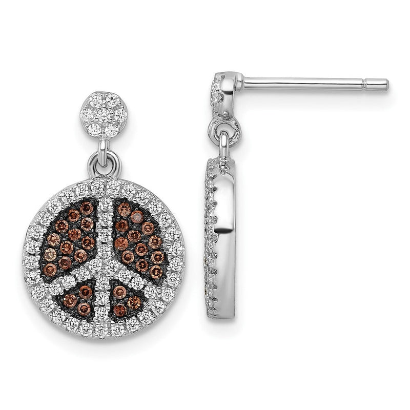 Sterlingsilber Braun & Klar Zirkonia True Feuer Frieden Zeichen Ohrhänger