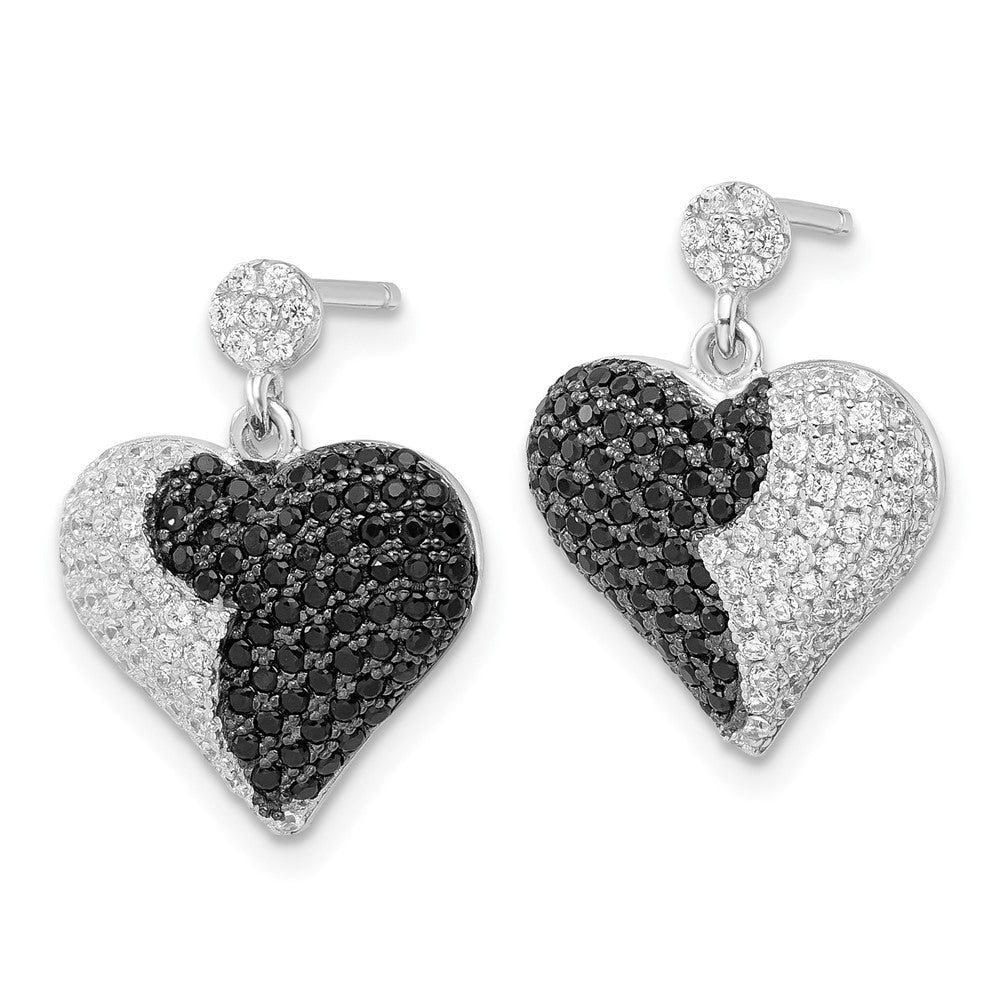 Sterlingsilber Schwarz & Klar Zirkonia True Feuer Herz Hängend Ohrstecker