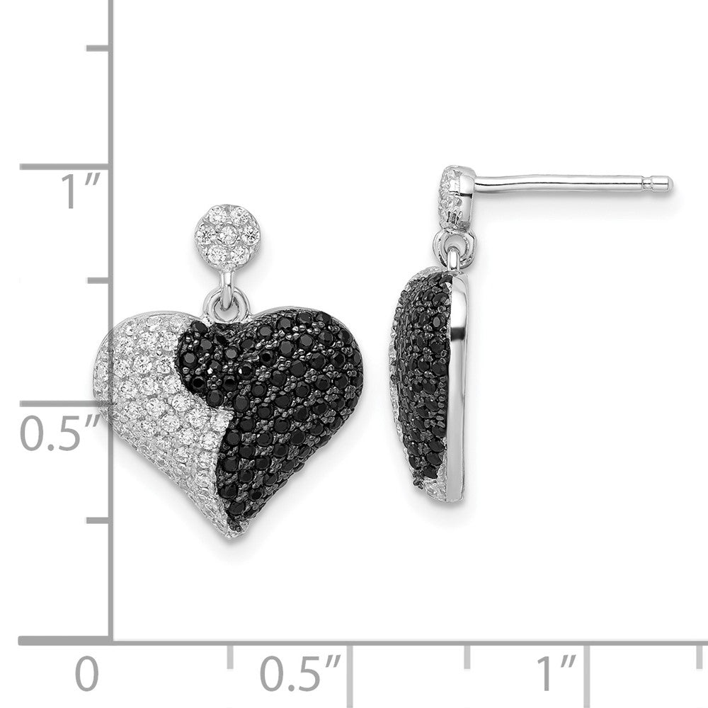 Sterlingsilber Schwarz & Klar Zirkonia True Feuer Herz Hängend Ohrstecker