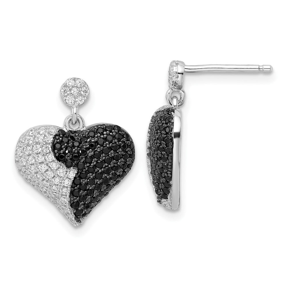 Sterlingsilber Schwarz & Klar Zirkonia True Feuer Herz Hängend Ohrstecker