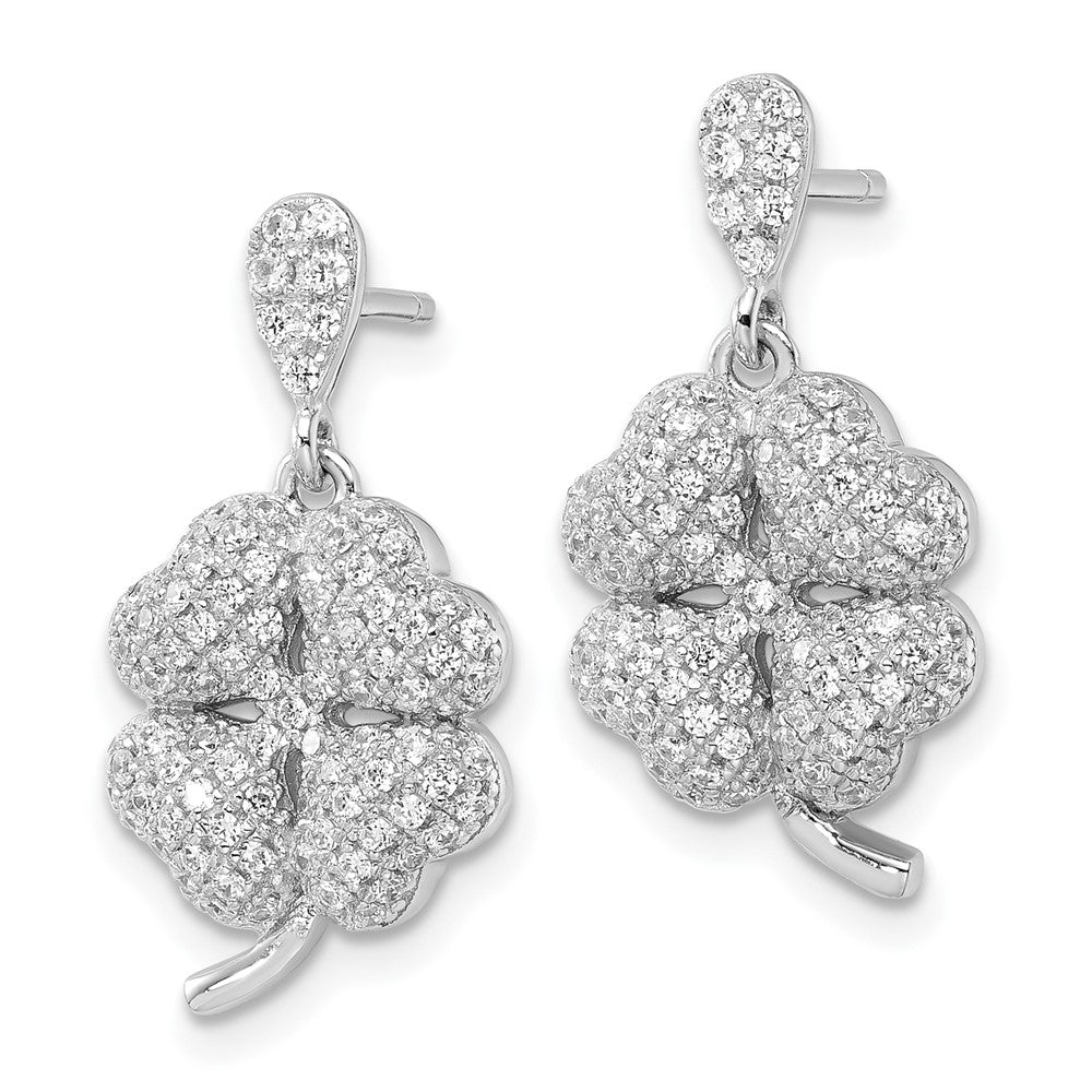 Sterlingsilber & Zirkonia Brillant Glut 4-leaf Klee Hängend Ohrstecker