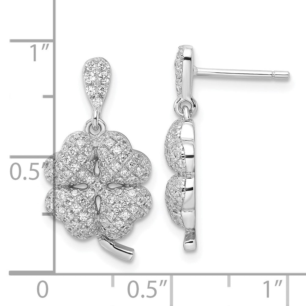 Sterlingsilber & Zirkonia Brillant Glut 4-leaf Klee Hängend Ohrstecker