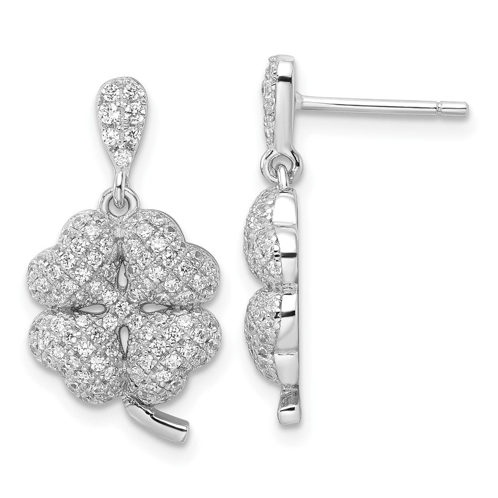 Sterlingsilber & Zirkonia Brillant Glut 4-leaf Klee Hängend Ohrstecker