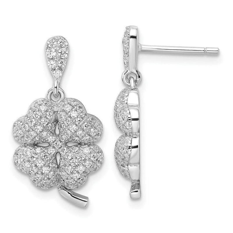 Sterlingsilber & Zirkonia Brillant Glut 4-leaf Klee Hängend Ohrstecker