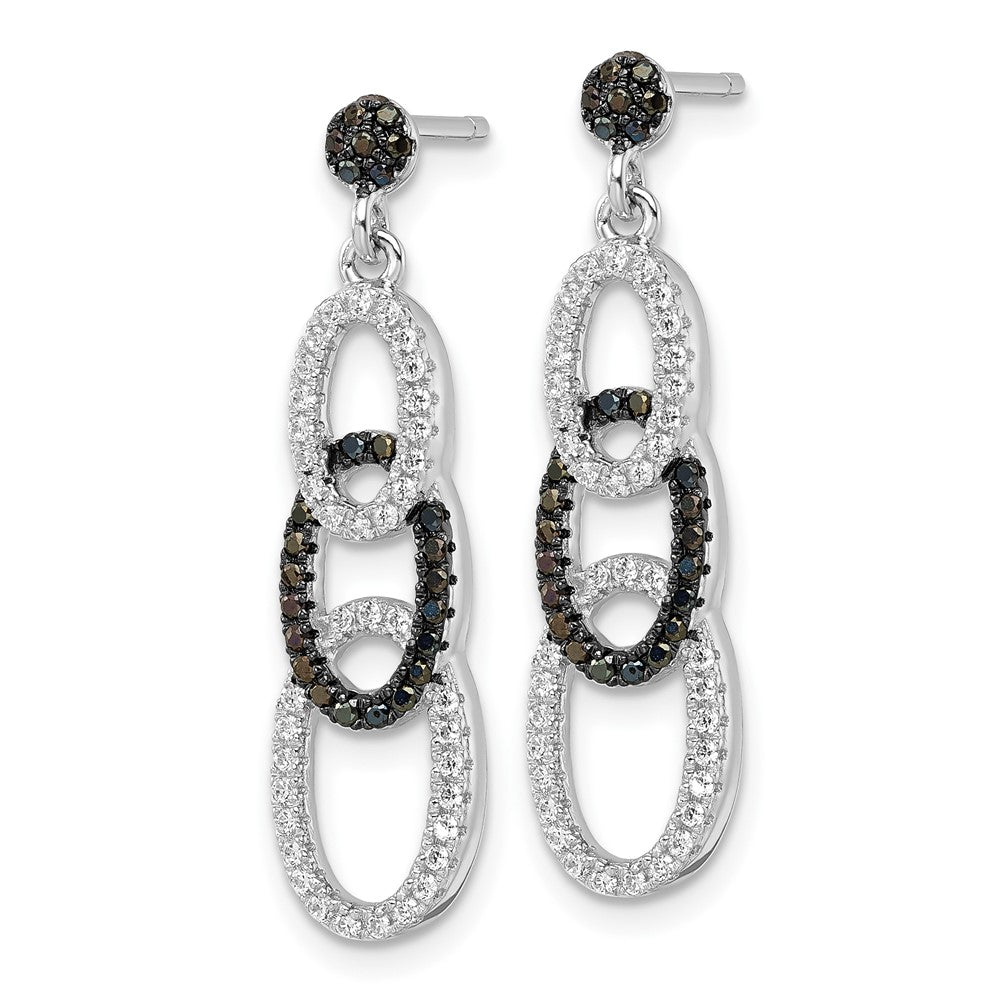 Sterlingsilber Schwarz & Klar Zirkonia True Feuer Oval Hängend Ohrstecker