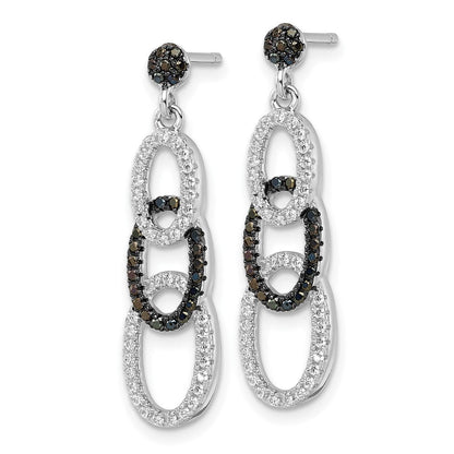 Sterlingsilber Schwarz & Klar Zirkonia True Feuer Oval Hängend Ohrstecker