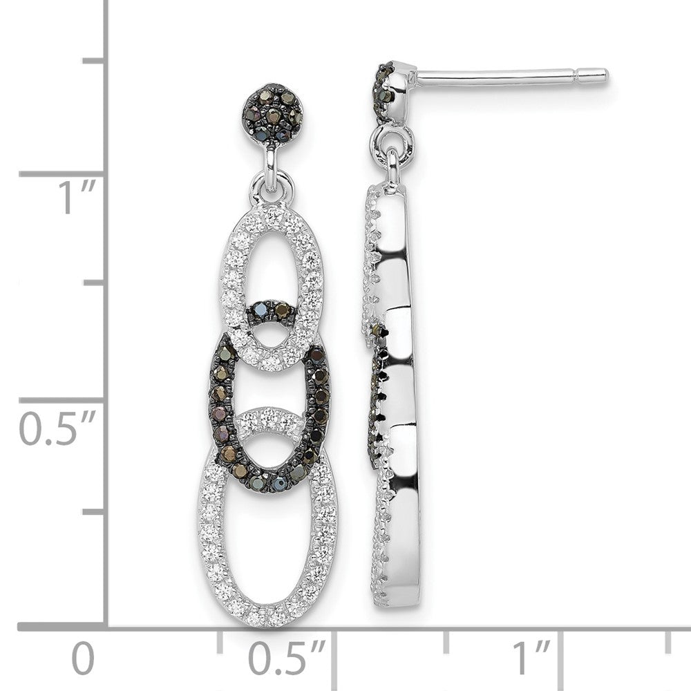Sterlingsilber Schwarz & Klar Zirkonia True Feuer Oval Hängend Ohrstecker