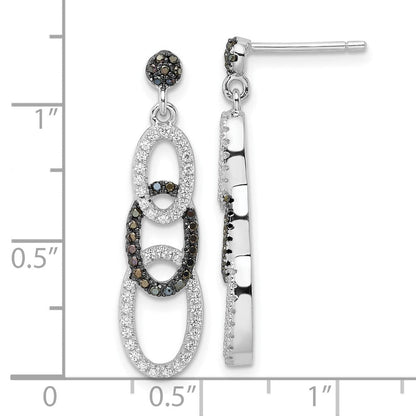 Sterlingsilber Schwarz & Klar Zirkonia True Feuer Oval Hängend Ohrstecker