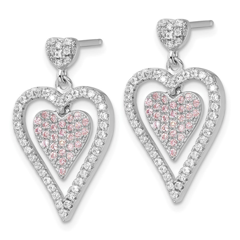 Sterlingsilber Rosa & Klar Zirkonia Brillant Glut Herz Hängend Ohrstecker