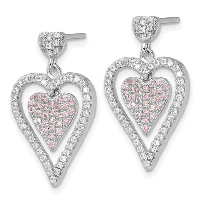 Sterlingsilber Rosa & Klar Zirkonia Brillant Glut Herz Hängend Ohrstecker