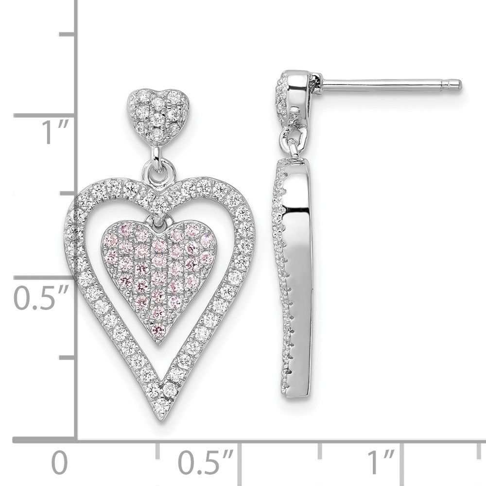 Sterlingsilber Rosa & Klar Zirkonia Brillant Glut Herz Hängend Ohrstecker