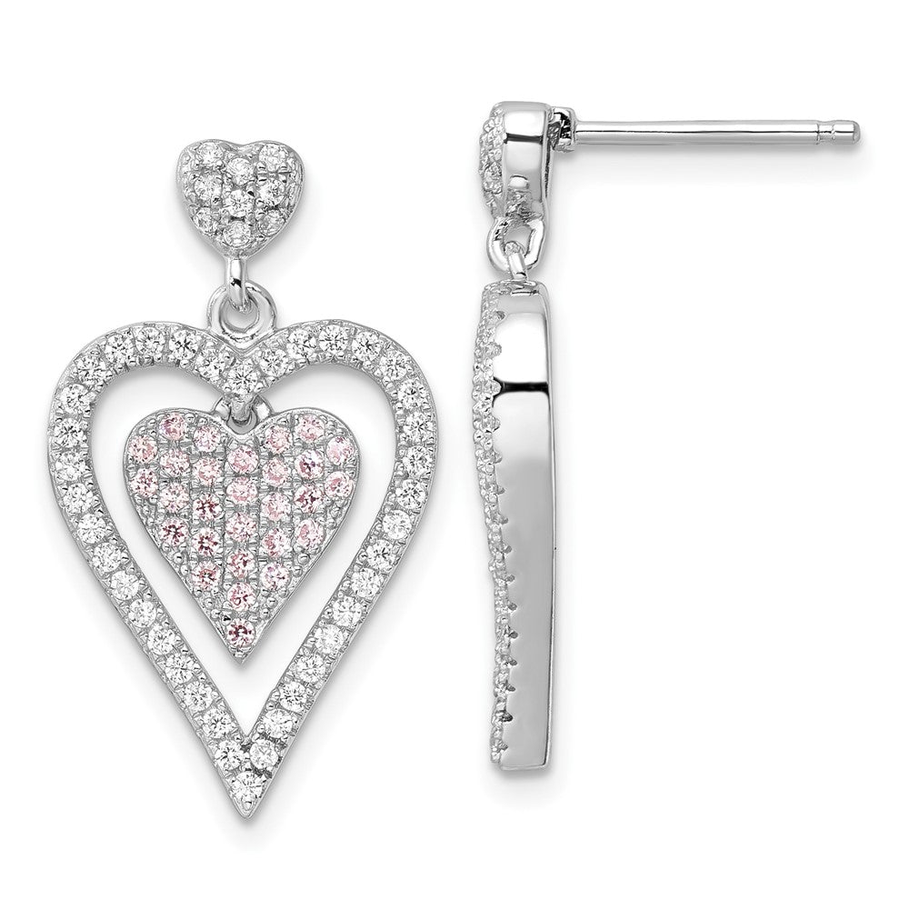 Sterlingsilber Rosa & Klar Zirkonia Brillant Glut Herz Hängend Ohrstecker