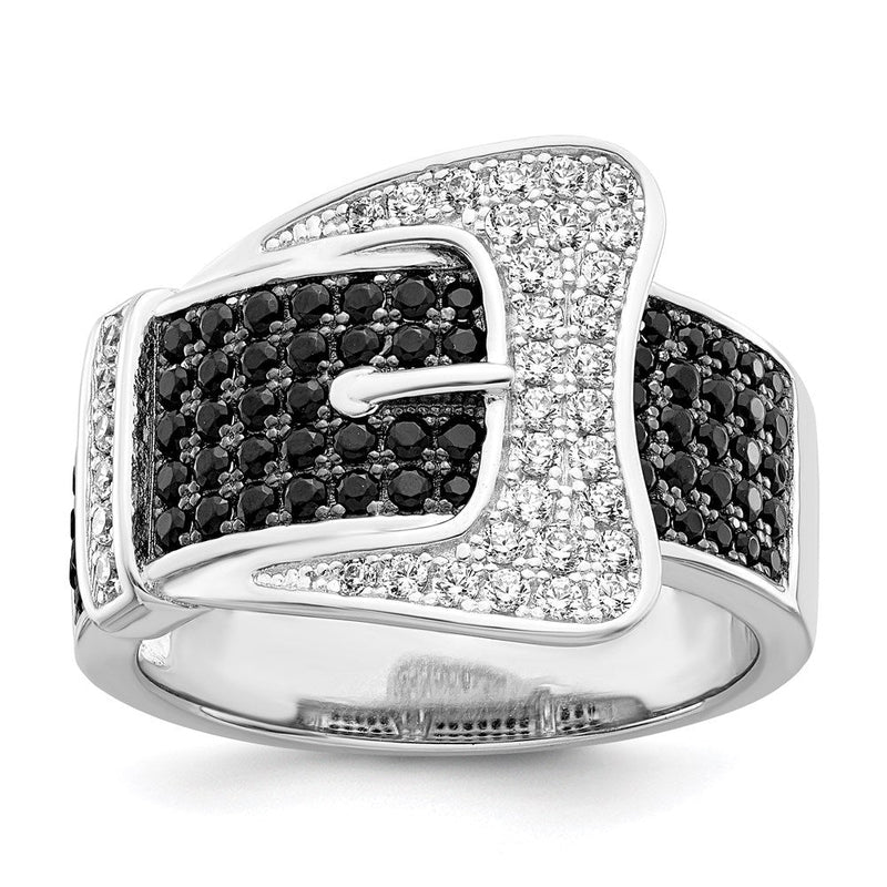 Sterlingsilber Brillant Glut Rhodiniert 109 Stein Mikro Pavé‚äö Schwarz und Weiß Zirkonia Schnalle Ring