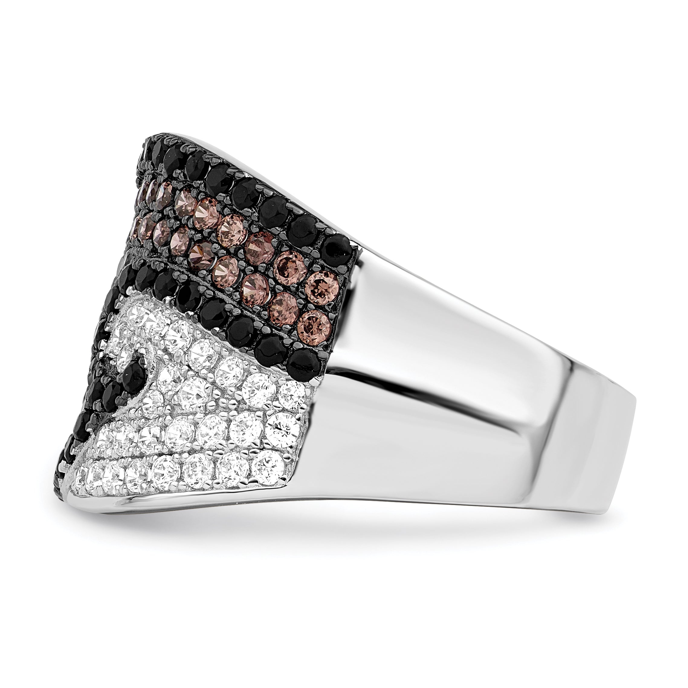 Sterlingsilber Brillant Glut Rhodiniert 158 Stein Mikro Pavé‚äö Schwarz Champagne und Weiß Zirkonia Ring